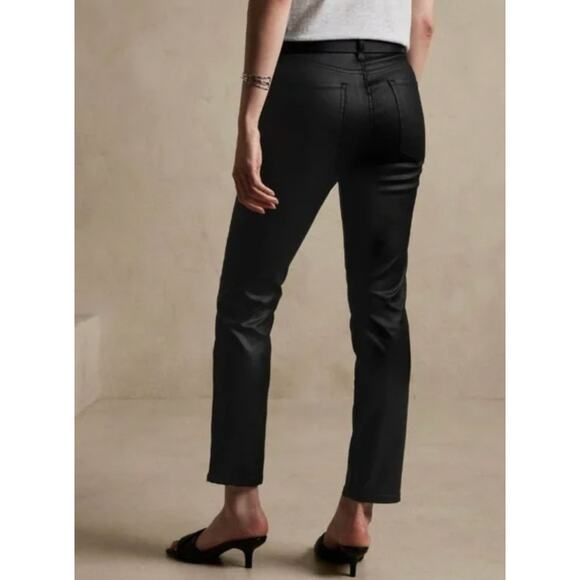 NEW! Banana Republic 28 High Rise $120 Straight Leg Wax Coated Jeans Crop Black - Picture 4 of 12